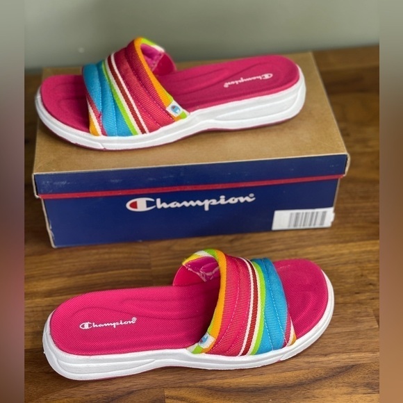 Vintage 90s Y2K Champion Rainbow Slide Sandal 8 - Picture 3 of 7
